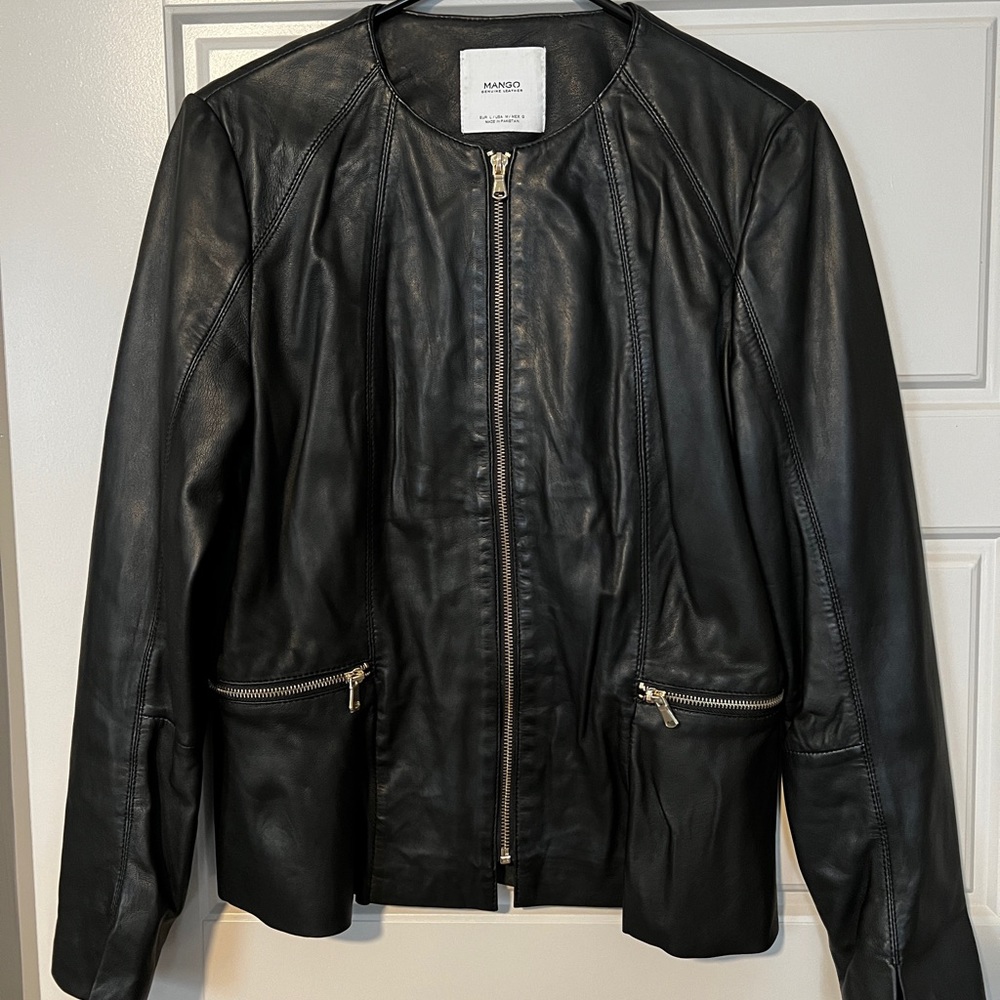 Leather Jacket - Mango - Size L - Black